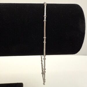 Delicate Beaded Station Chain Anklet Bracelet Silver Tone Adjustable Jewelry